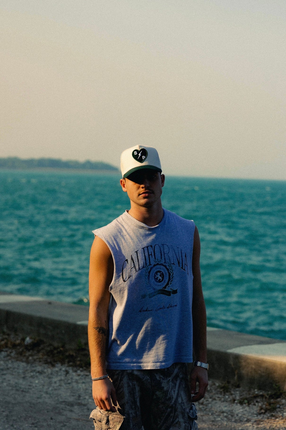 BP Heart Patch Hat – Ivory & Green – High-Profile Trucker