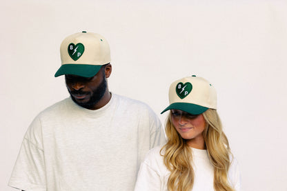 BP Heart Patch Hat – Ivory & Green – High-Profile Trucker