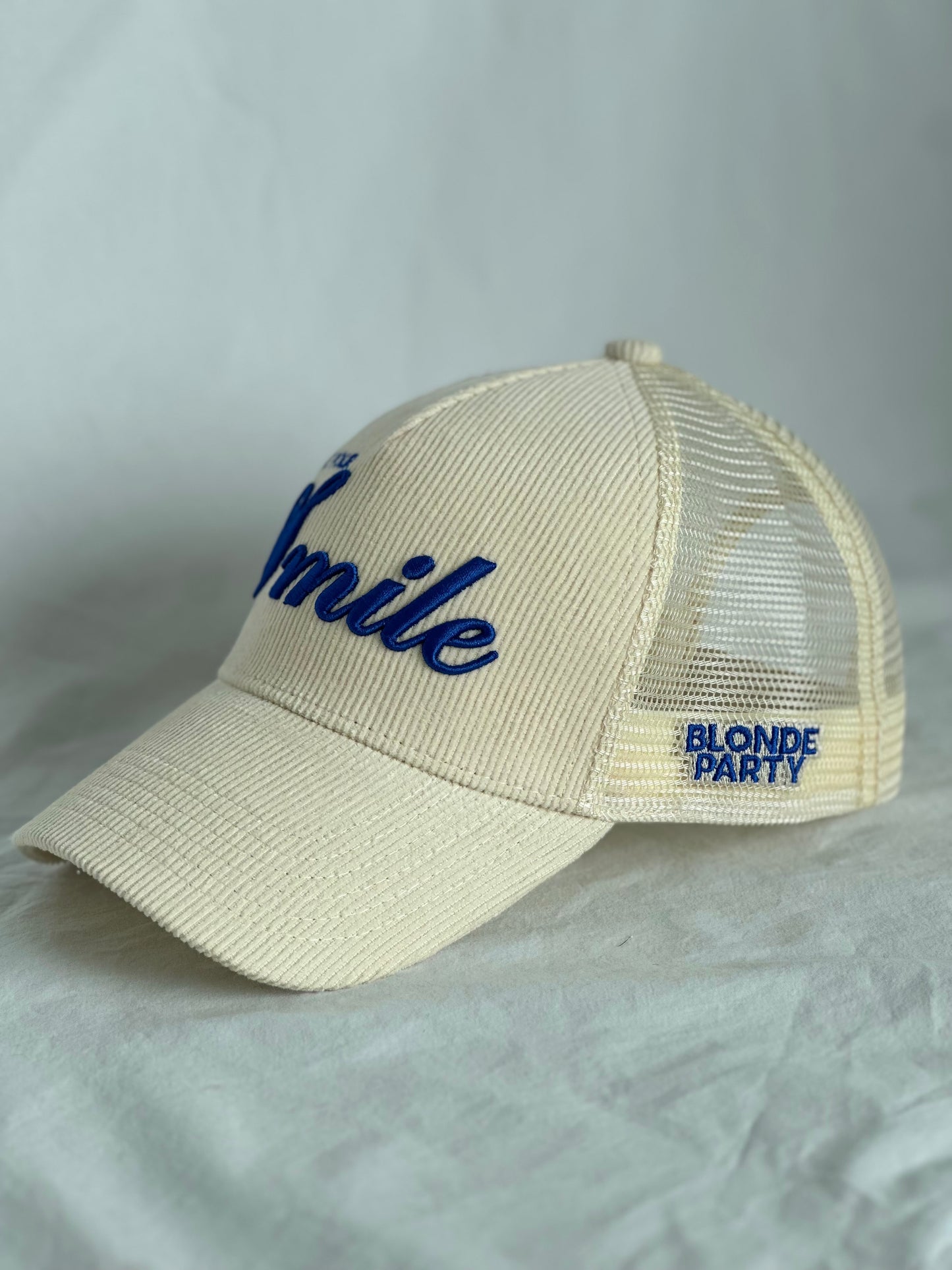 I Like Your Smile Hat – Ivory – Low-Profile Corduroy Trucker
