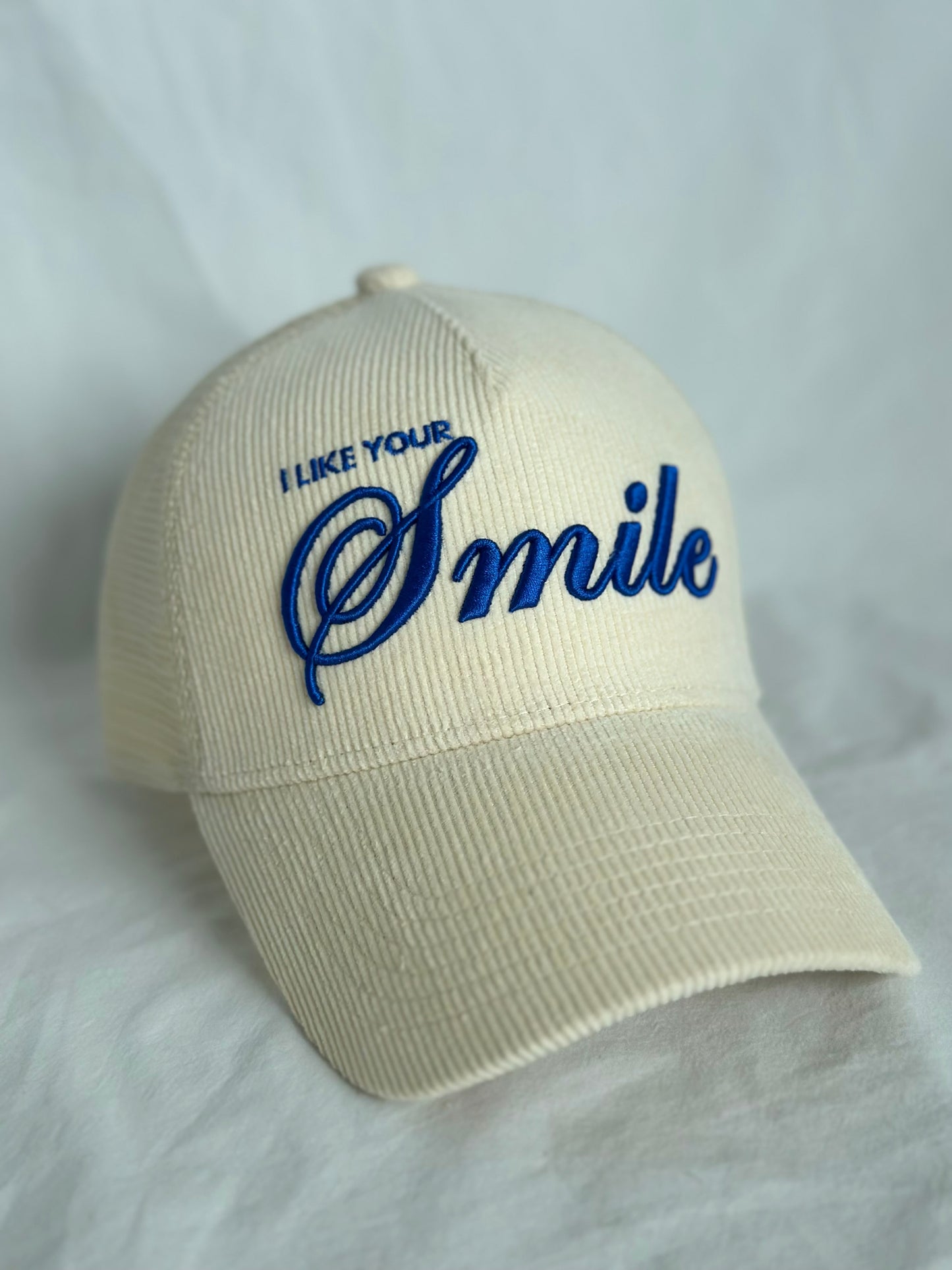 I Like Your Smile Hat – Ivory – Low-Profile Corduroy Trucker